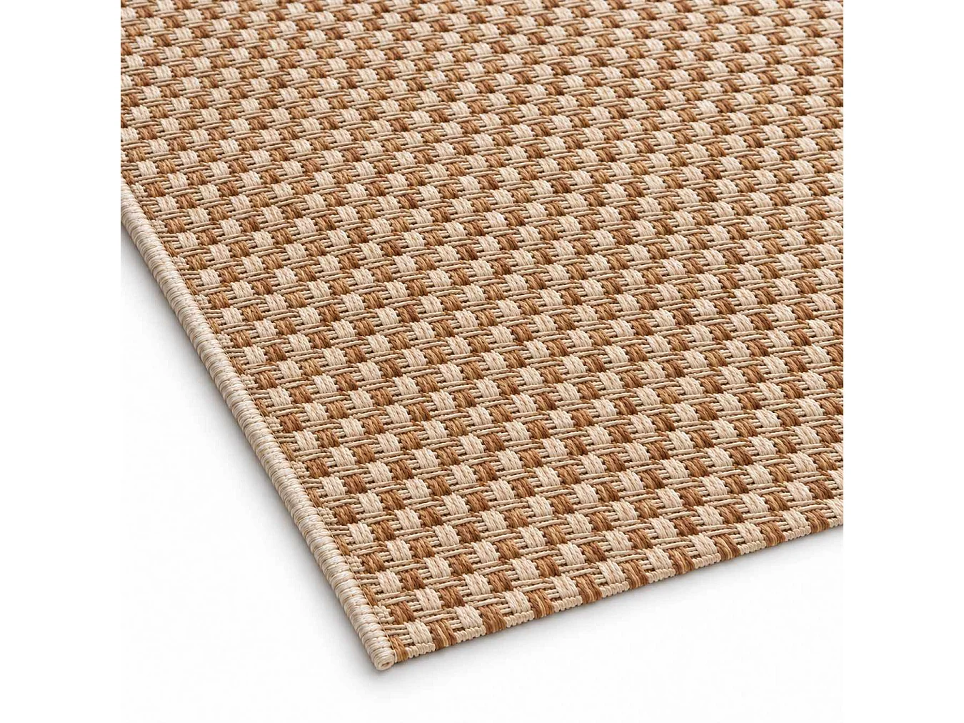 The White Stone Dywan zewnętrzny w kratkę 160x230 cm karmelowy | Do wnętrz i na zewnątrz, odporny na UV i wodę, można prać | Dywan z polipropylenu o płaskim
