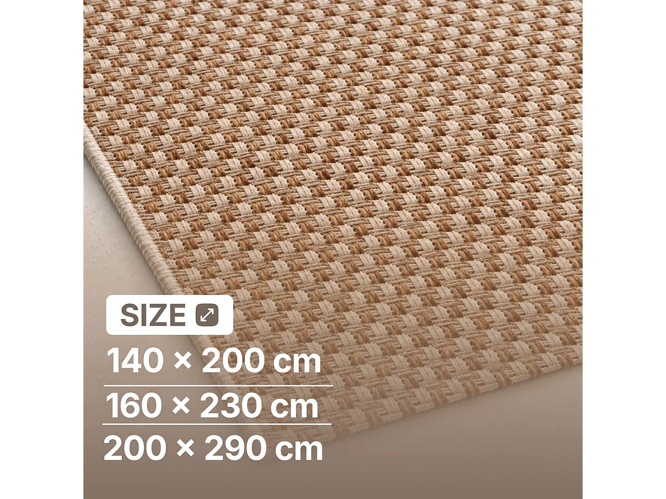The White Stone Dywan zewnętrzny w kratkę 160x230 cm karmelowy | Do wnętrz i na zewnątrz, odporny na UV i wodę, można prać | Dywan z polipropylenu o płaskim