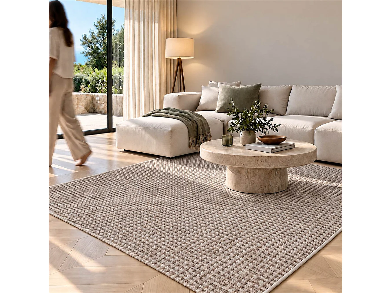 The White Stone Tapis Extérieur à Carreaux 160x230 cm Gris | Pour Intérieur et Extérieur, Résistant aux UV et à l'Eau, Lavable | Tapis en Polypropylène Tissé à