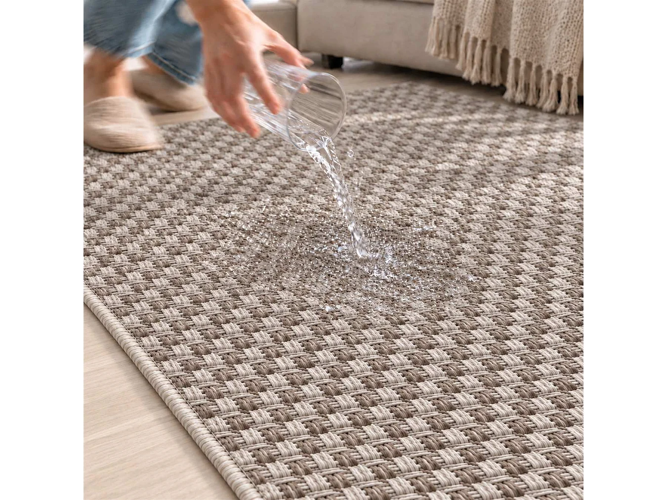 The White Stone Tapis Extérieur à Carreaux 160x230 cm Gris | Pour Intérieur et Extérieur, Résistant aux UV et à l'Eau, Lavable | Tapis en Polypropylène Tissé à