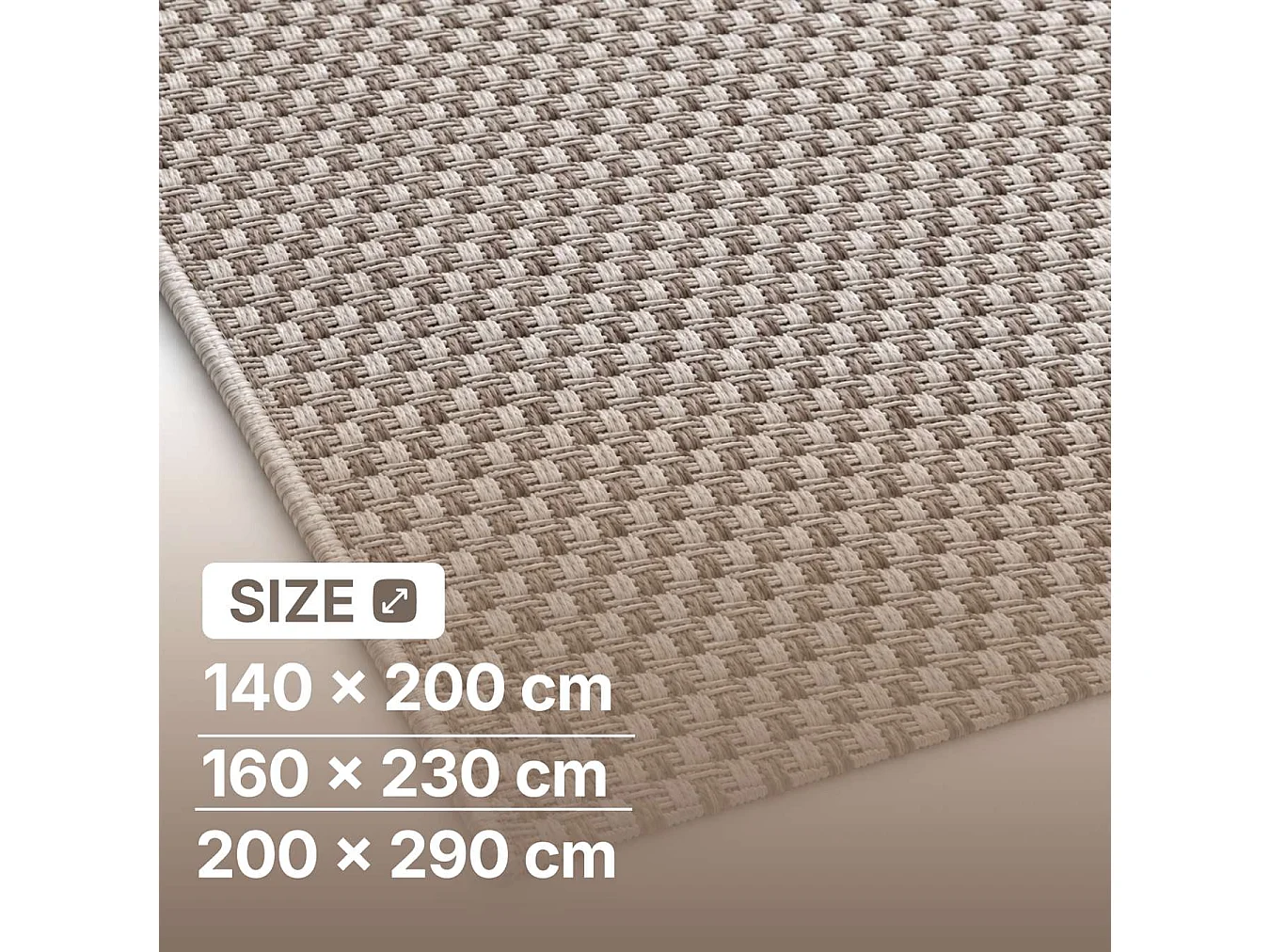 The White Stone Dywan zewnętrzny w kratkę 200x290 cm szary | Do wnętrz i na zewnątrz, odporny na UV i wodę, można prać | Dywan z polipropylenu o płaskim splocie z