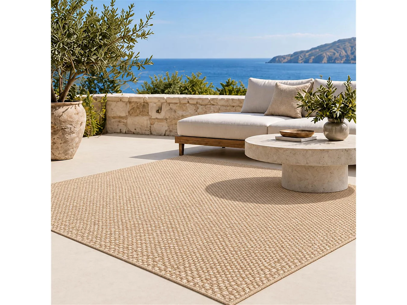 The White Stone Tapis Extérieur 200x290 cm Miel | Pour Intérieur et Extérieur, Résistant aux UV et à l'Eau, Lavable | Tapis en Polypropylène Tissé à Plat Effet