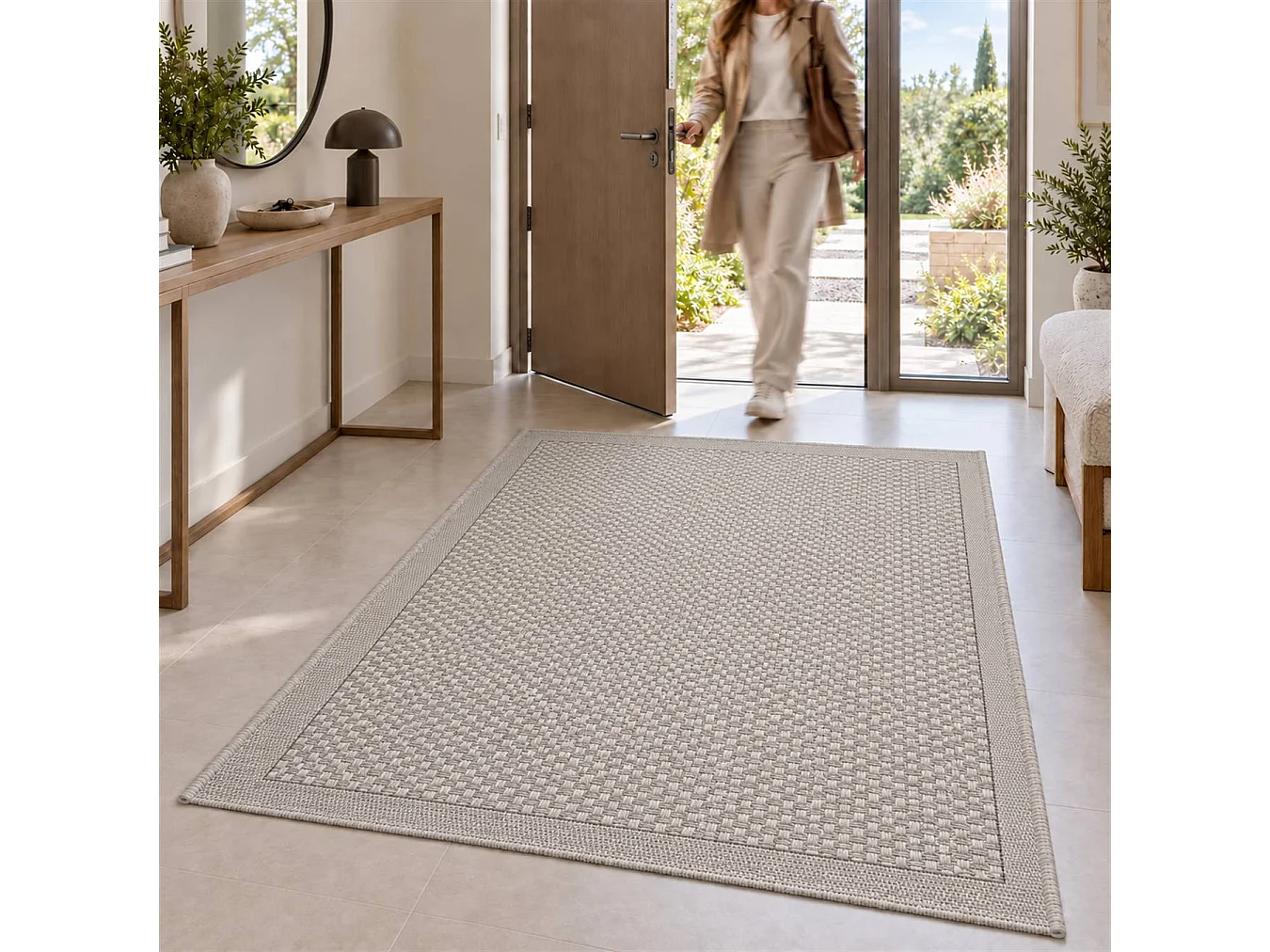 The White Stone Tapis Extérieur Effet Tressé 140x200 cm Greige | Pour Intérieur et Extérieur, Résistant aux UV et à l'Eau, Lavable | Tapis Tissé à Plat Effet Sisal