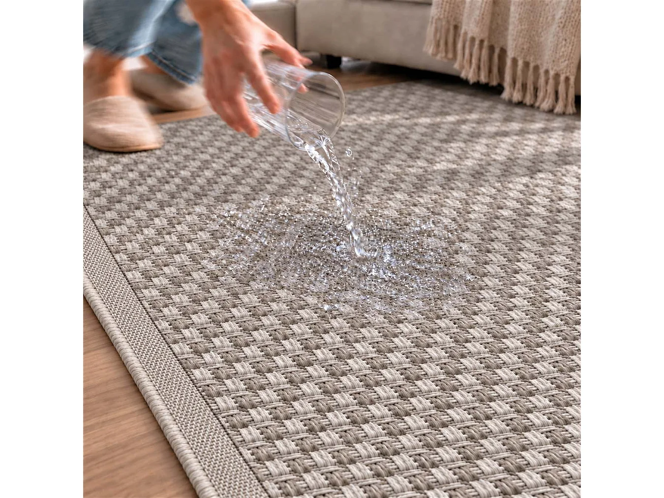 The White Stone Tapis Extérieur Effet Tressé 140x200 cm Greige | Pour Intérieur et Extérieur, Résistant aux UV et à l'Eau, Lavable | Tapis Tissé à Plat Effet Sisal