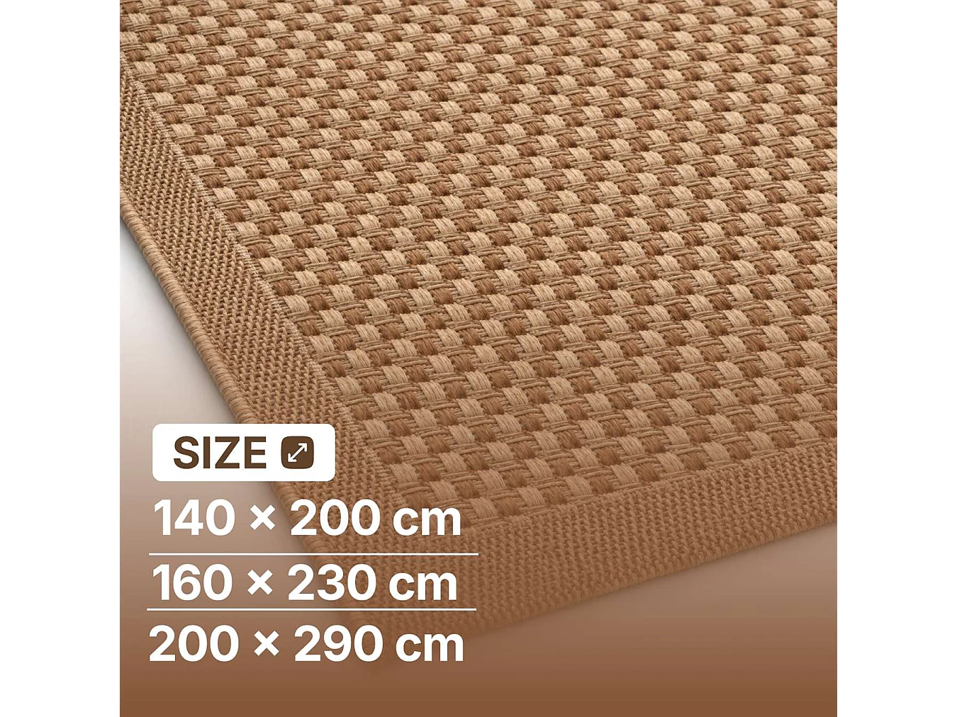 The White Stone Utomhusmatta med flätat mönster 200x290 cm brun | För inomhus- och utomhusbruk, UV- och vattentålig, tvättbar | Flatvävd matta med sisal-look