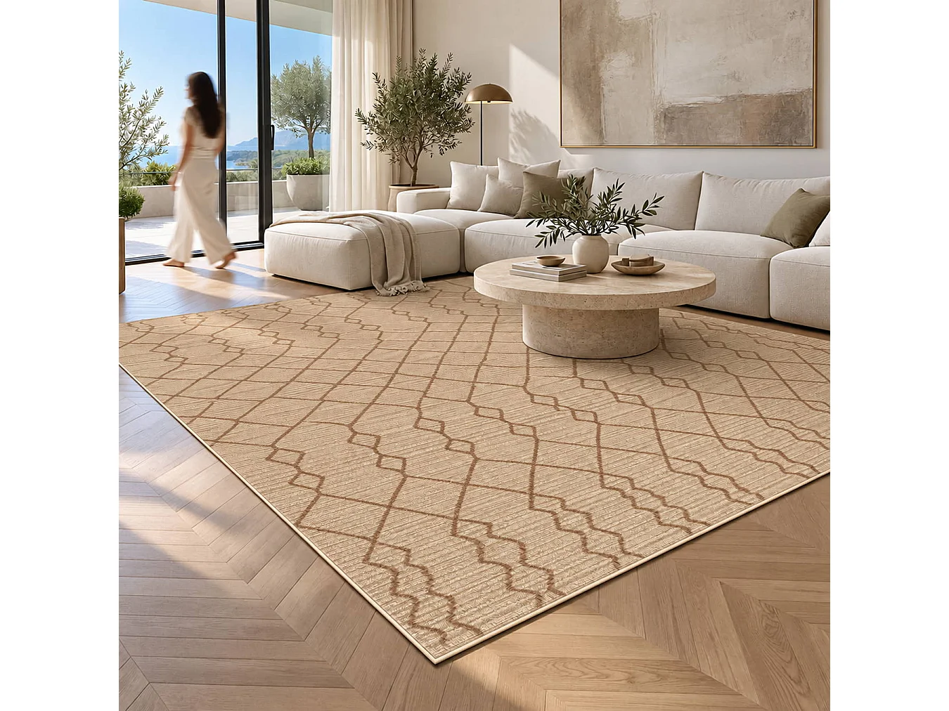 The White Stone Dywan zewnętrzny z berberyjskim wzorem 160x230 cm karmelowy | Do wnętrz i na zewnątrz, odporny na UV i wodę, można prać | Dywan z polipropylenu o