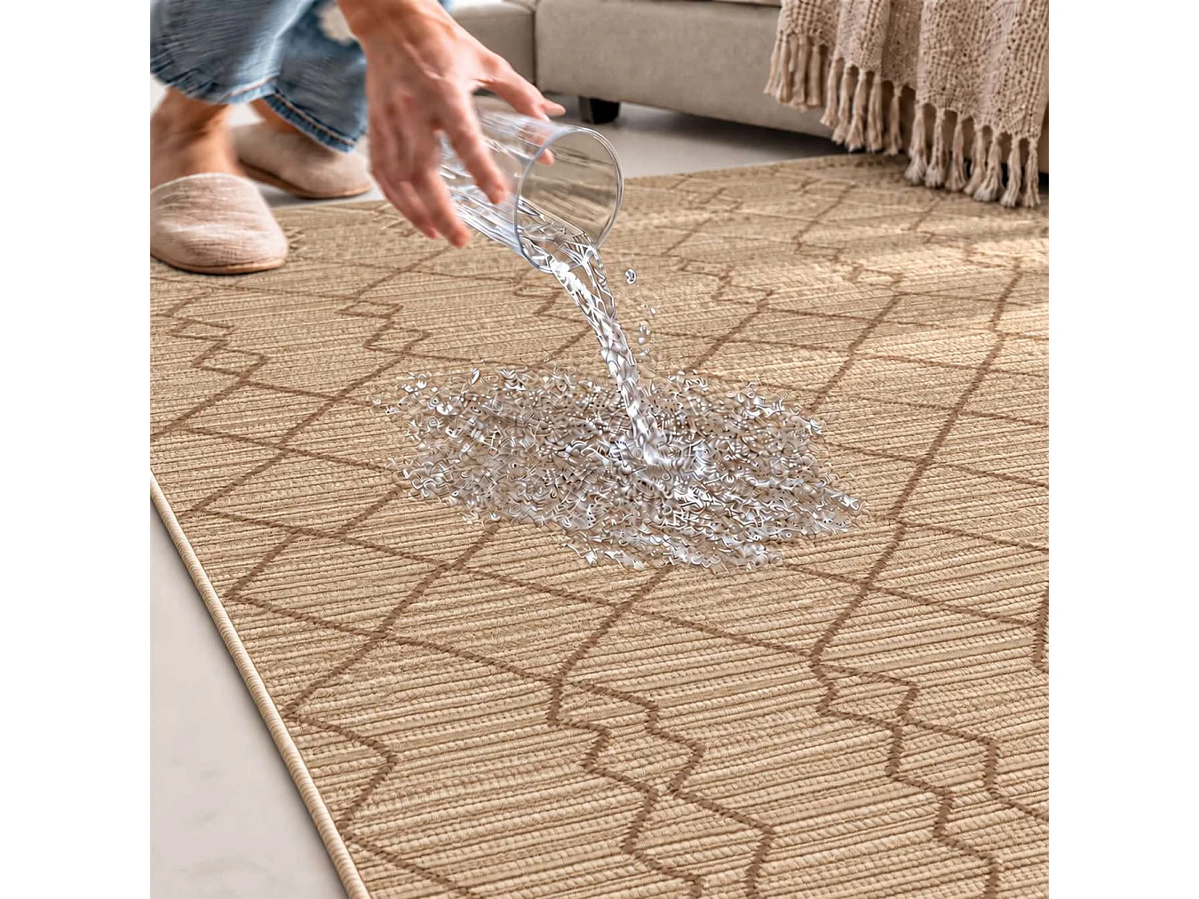 The White Stone Dywan zewnętrzny z berberyjskim wzorem 160x230 cm karmelowy | Do wnętrz i na zewnątrz, odporny na UV i wodę, można prać | Dywan z polipropylenu o