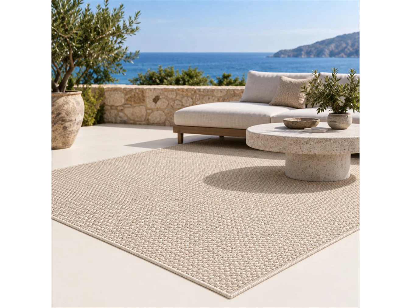 The White Stone Tappeto 200x290cm Color Crema per Interno ed Esterno | Resistente ai Raggi UV e all'Acqua, Lavabile | Tappeto in Polipropilene con Tessitura Piatta