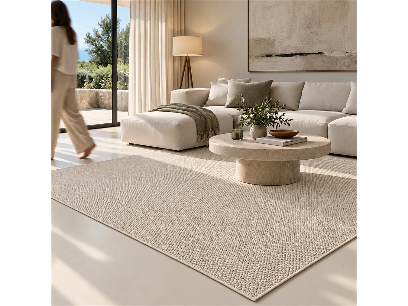 The White Stone Tappeto 200x290cm Color Crema per Interno ed Esterno | Resistente ai Raggi UV e all'Acqua, Lavabile | Tappeto in Polipropilene con Tessitura Piatta