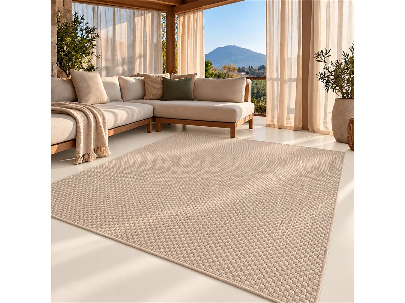 The White Stone Tappeto 200x290cm Color Crema per Interno ed Esterno | Resistente ai Raggi UV e all'Acqua, Lavabile | Tappeto in Polipropilene con Tessitura Piatta