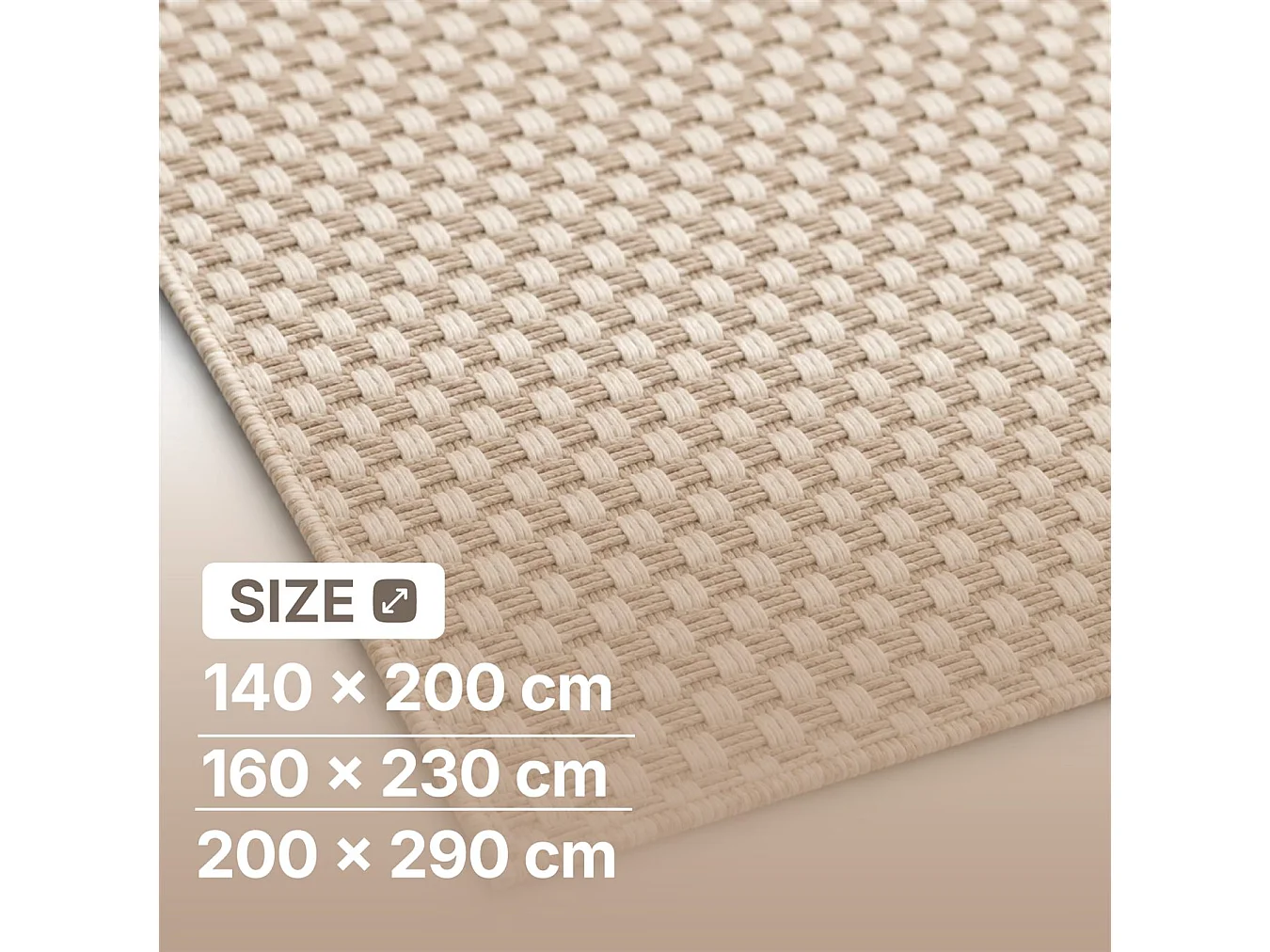 The White Stone Tappeto 200x290cm Color Crema per Interno ed Esterno | Resistente ai Raggi UV e all'Acqua, Lavabile | Tappeto in Polipropilene con Tessitura Piatta