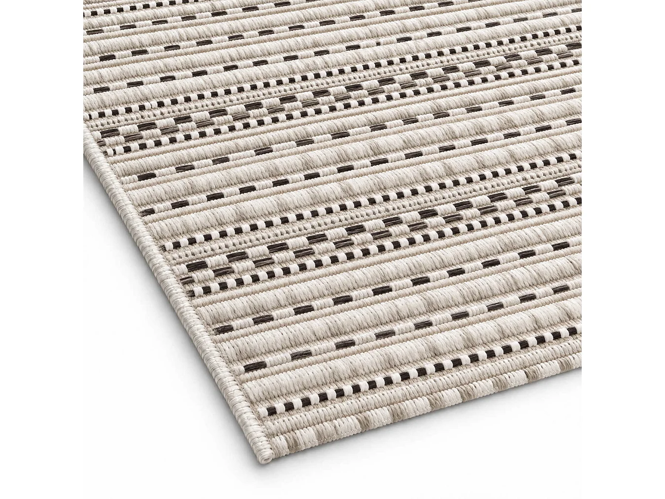 The White Stone Utomhusmatta med ränder 140x200 cm isgrå | För inomhus- och utomhusbruk, UV- och vattentålig, tvättbar | Flatvävd matta i polypropen med sisal-look