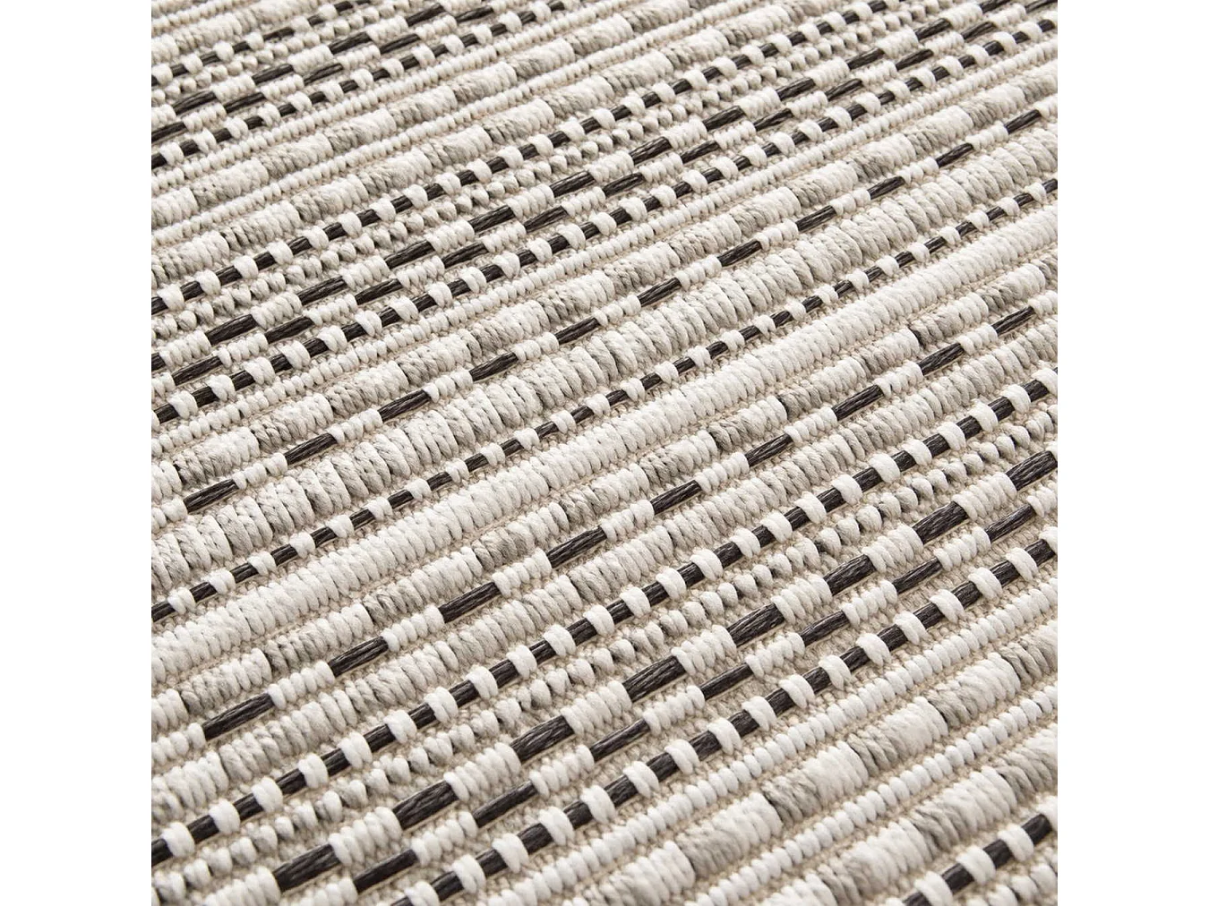 The White Stone Utomhusmatta med ränder 140x200 cm isgrå | För inomhus- och utomhusbruk, UV- och vattentålig, tvättbar | Flatvävd matta i polypropen med sisal-look