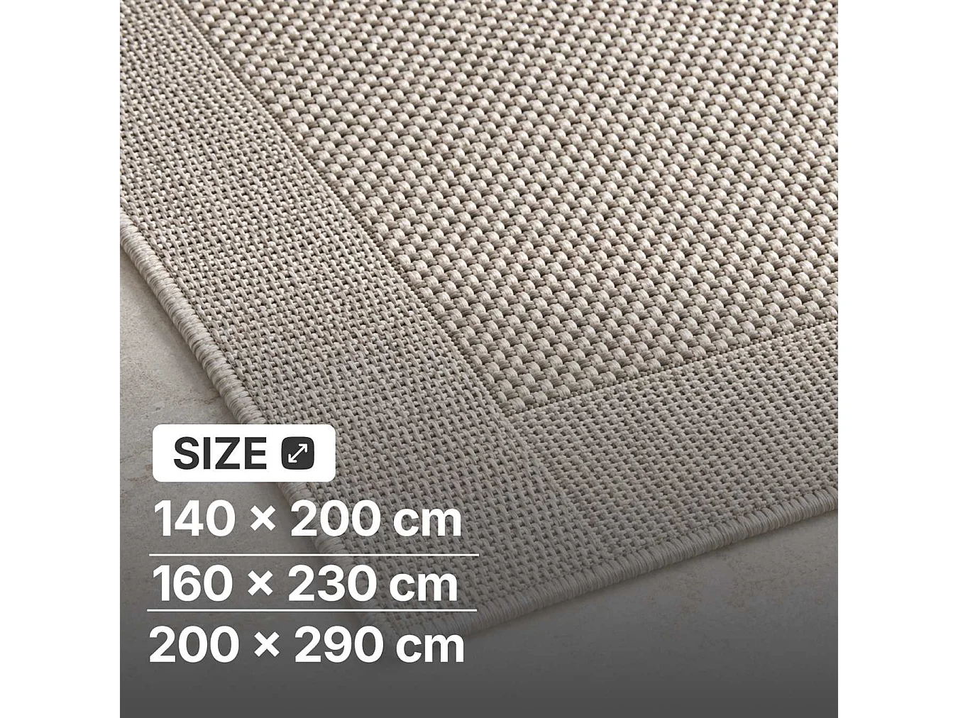 The White Stone Dywan zewnętrzny z obramowaniem 200x290 cm szary | Do wnętrz i na zewnątrz, odporny na UV i wodę, można prać | Dywan z polipropylenu o płaskim