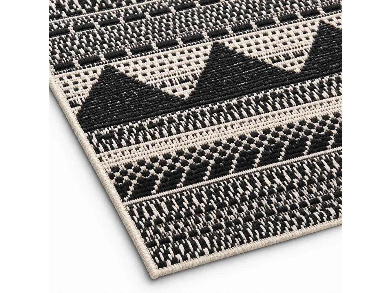 The White Stone Buitenkleed met etnisch patroon 160x230 cm zwart | Voor binnen en buiten, UV- en waterbestendig, wasbaar | Platgeweven vloerkleed van polypropyleen