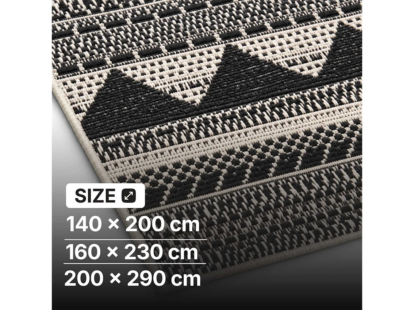 The White Stone Buitenkleed met etnisch patroon 160x230 cm zwart | Voor binnen en buiten, UV- en waterbestendig, wasbaar | Platgeweven vloerkleed van polypropyleen
