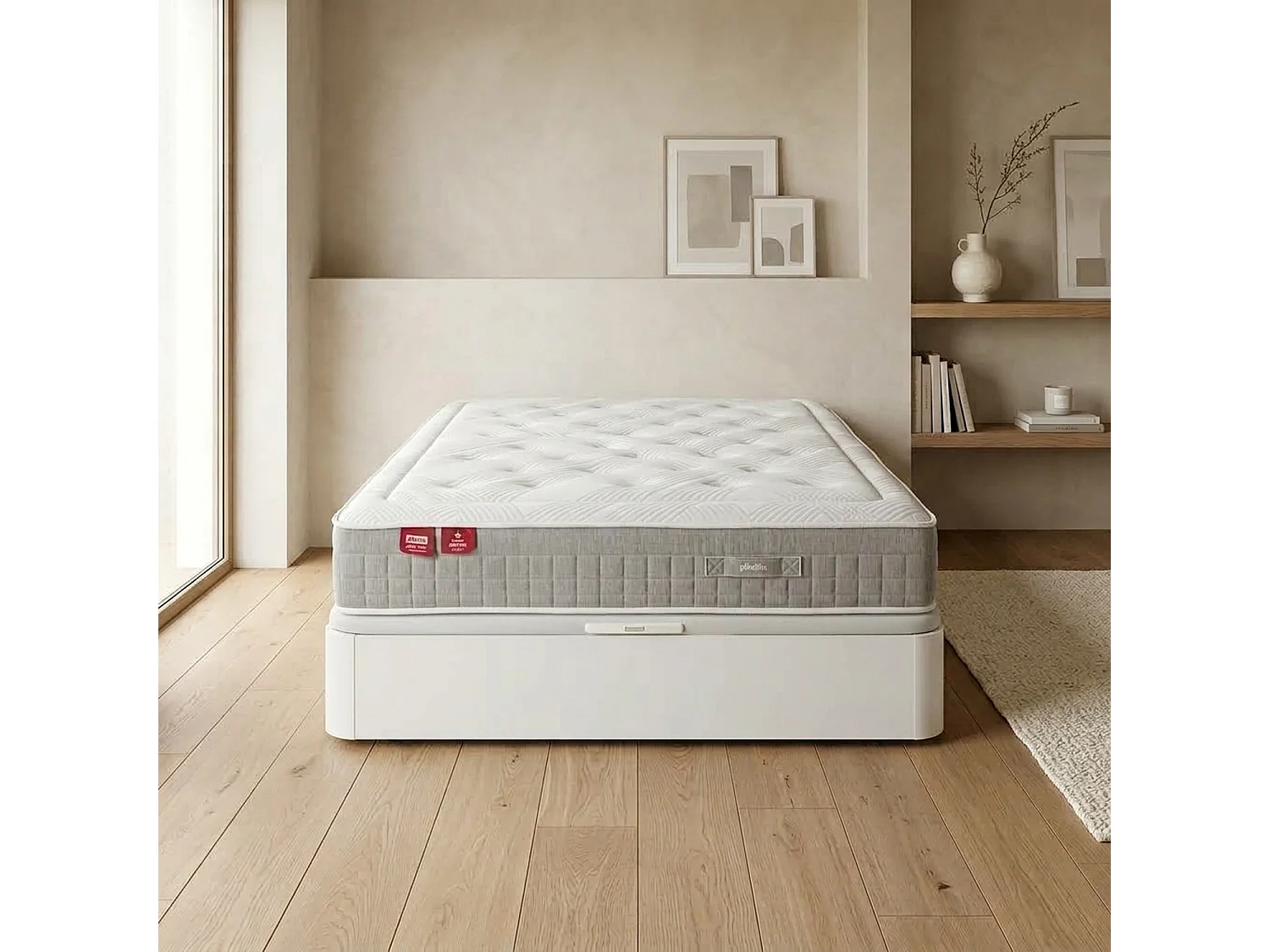 Pack PIKOLIN SLEEP, colchón de muelles ensacados y canapé blanco, 90 x 190 cm