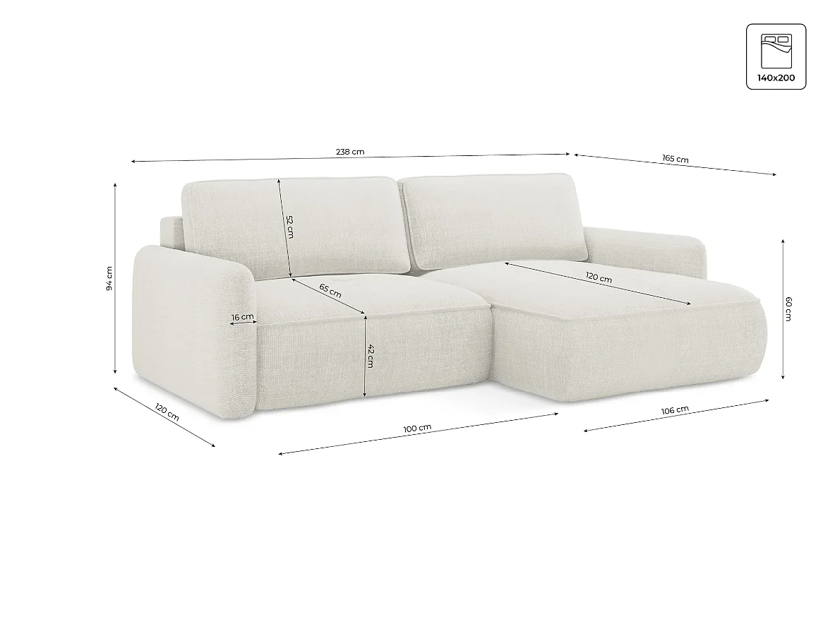 Canapé d’angle convertible en tissu tissé texturé gris LEILA L – 4 places, angle réversible