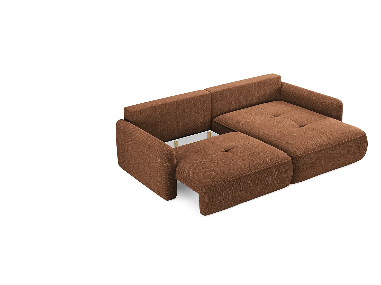 Omkeerbare slaapbank LEILA L 4 zitplaatsen, extra zacht comfort, koperkleurige stof
