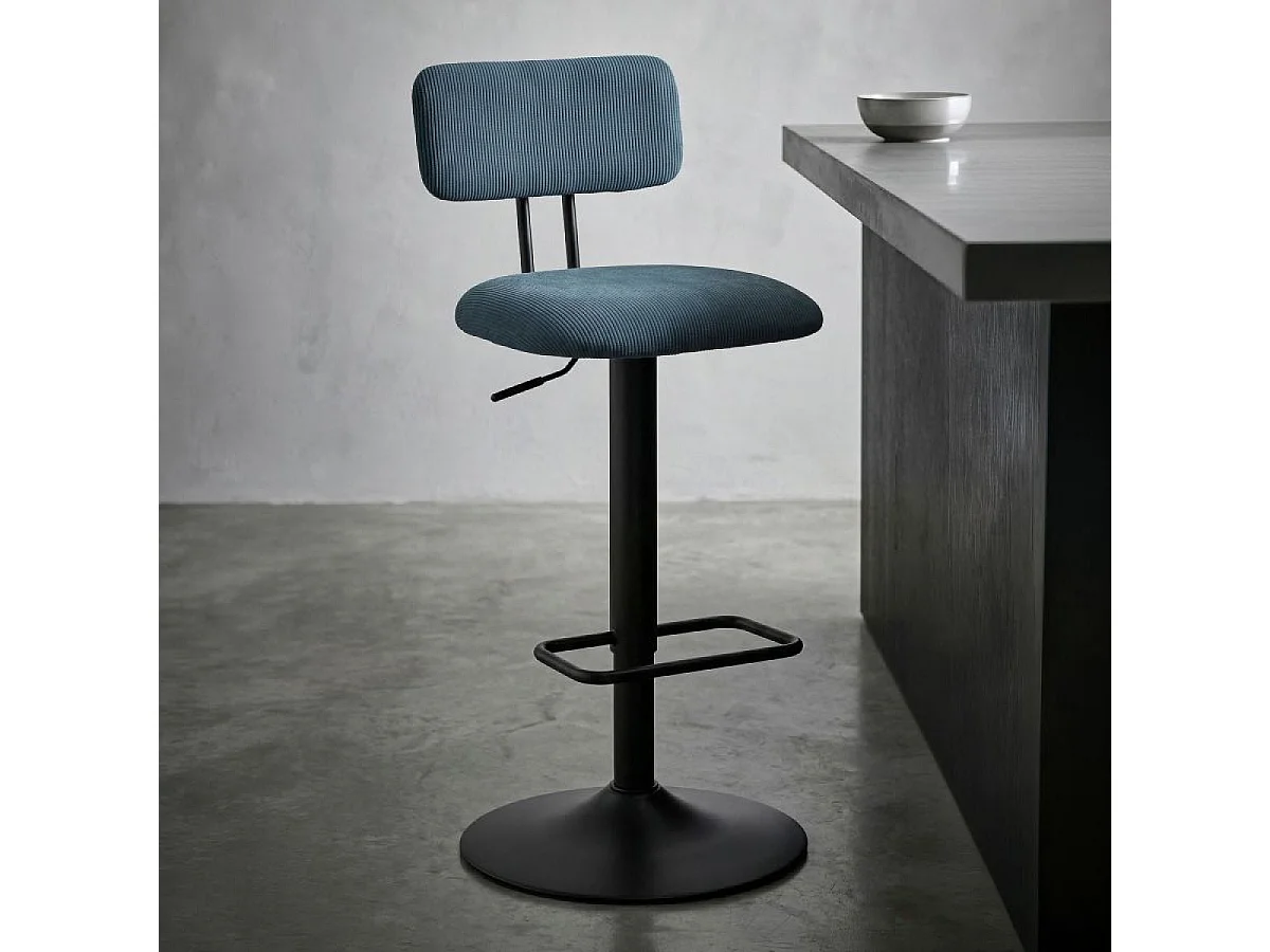Conjunto de 2 bancos de bar ajustáveis de 61 a 83 cm Malorie, veludo canelado azul e preto
