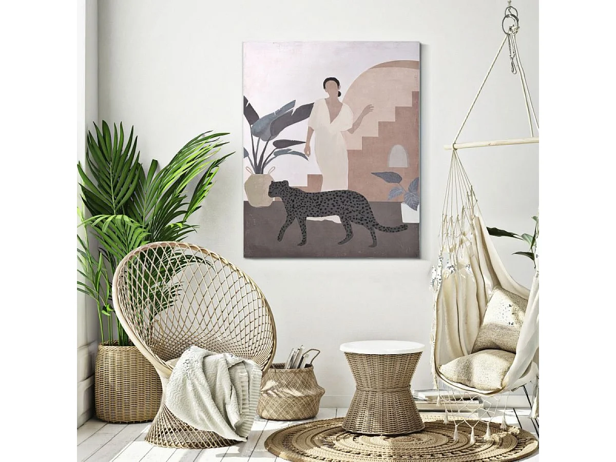 Toile peinte à la main femme panthère 80x100 cm Camilia