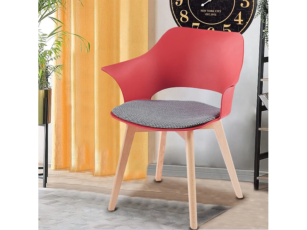 Set 4 Sedie da Pranzo Rosso Poltrona Ufficio Casa Seduta Tessuto a Quadretti