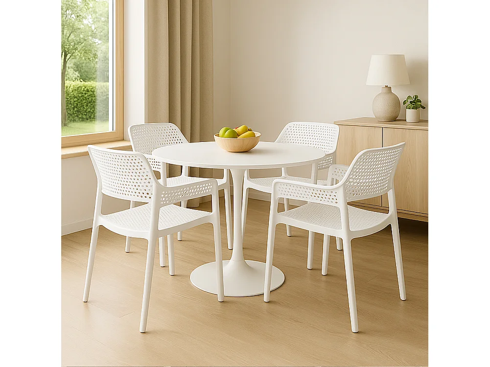 Set 4 Sedie Ergonomiche in Polipropilene Bianco con Schienale e Seduta Forati