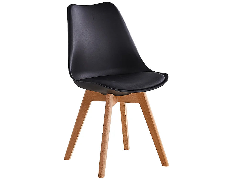 Set 4 Sedie da Pranzo Nero Poltrona Ufficio Casa Gambe in Legno e Cuscino
