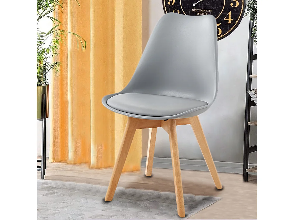 Set 4 Sedie da Pranzo Grigio Poltrona Ufficio Casa Gambe in Legno e Cuscino