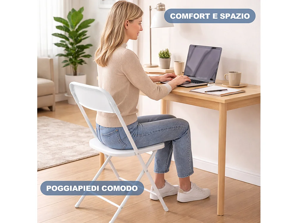 Set 4 Sedie Bianche in Polipropilene ad Alta Resistenza con Seduta Ergonomica
