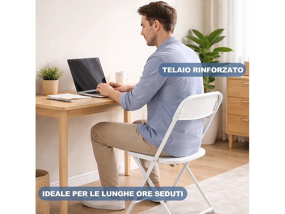Set 4 Sedie Bianche in Polipropilene ad Alta Resistenza con Seduta Ergonomica