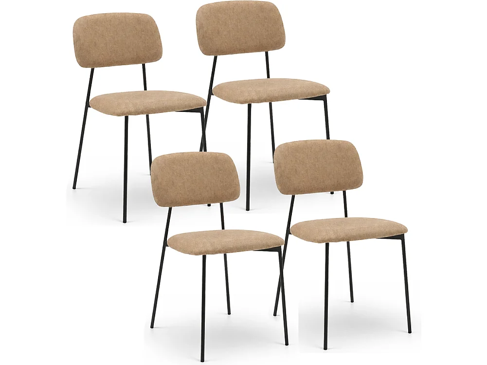 Set 4 Sedie Tortora Parigi in Tessuto con Struttura in Metallo Seduta Ergonomica