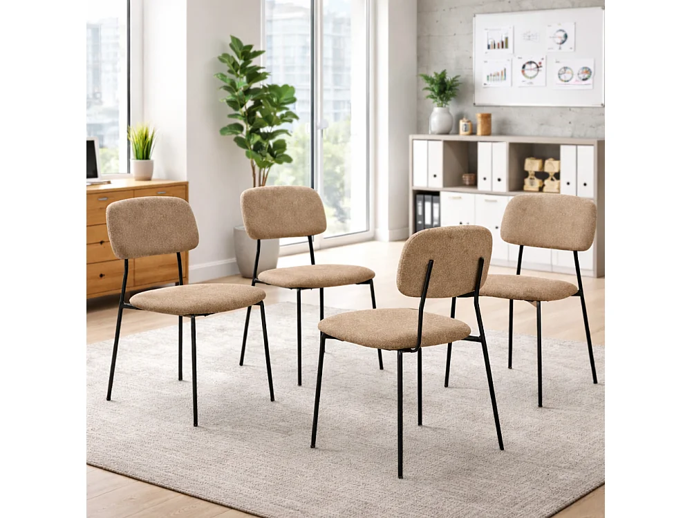 Set 4 Sedie Tortora Parigi in Tessuto con Struttura in Metallo Seduta Ergonomica