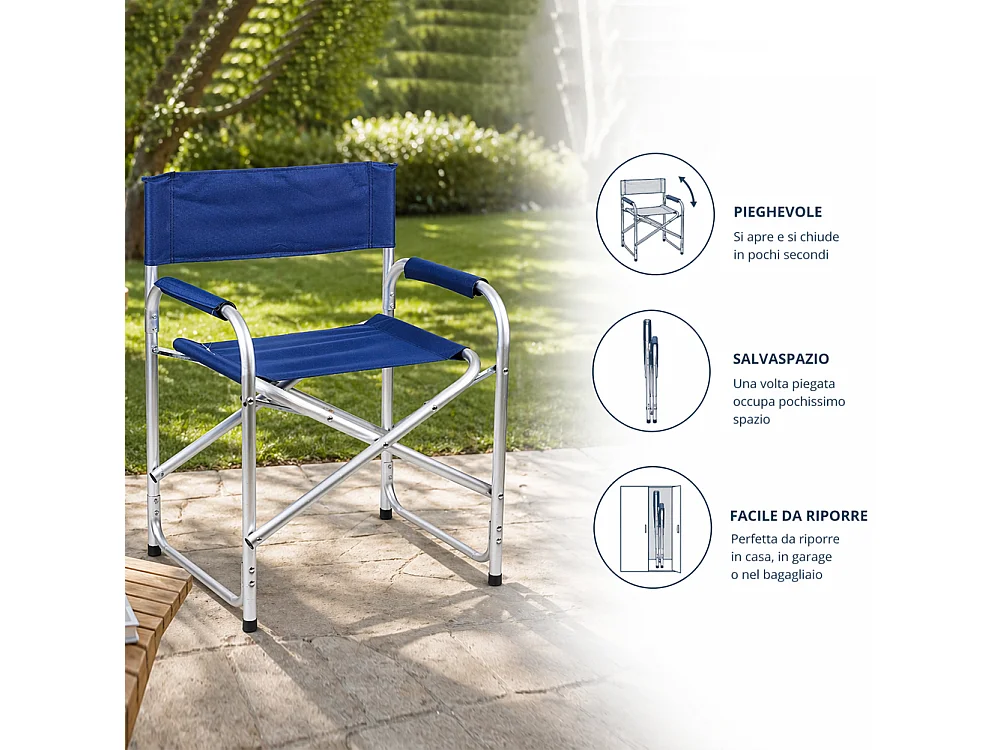 Sedia Regista Struttura in Alluminio Rivestimento Tessuto Oxford Blu 57x48x78cm