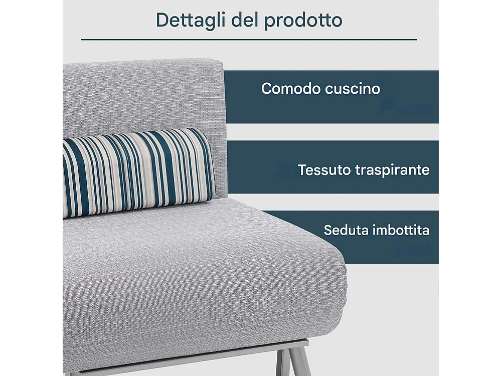 Poltrona Divano Letto 1 Posto Singolo in Ferro e Tessuto Reclinabile 75x73 Grigi