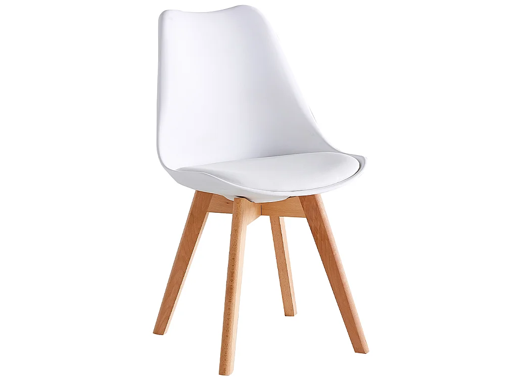 Set 4 Sedie da Pranzo Bianco Poltrona Ufficio Casa Gambe in Legno e Cuscino