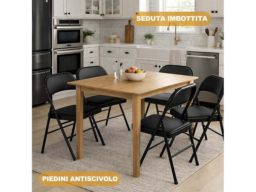 Set 4 Sedie Nere in Metallo e Seduta in Ecopelle Imbottita Sedia Ergonomica