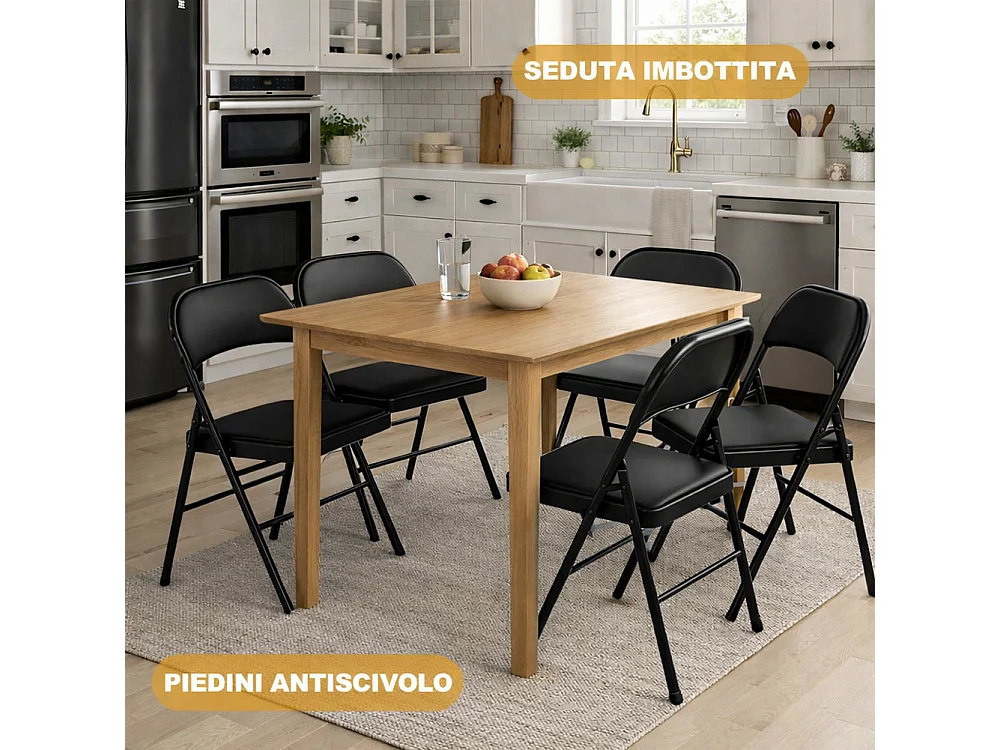 Set 4 Sedie Nere in Metallo e Seduta in Ecopelle Imbottita Sedia Ergonomica