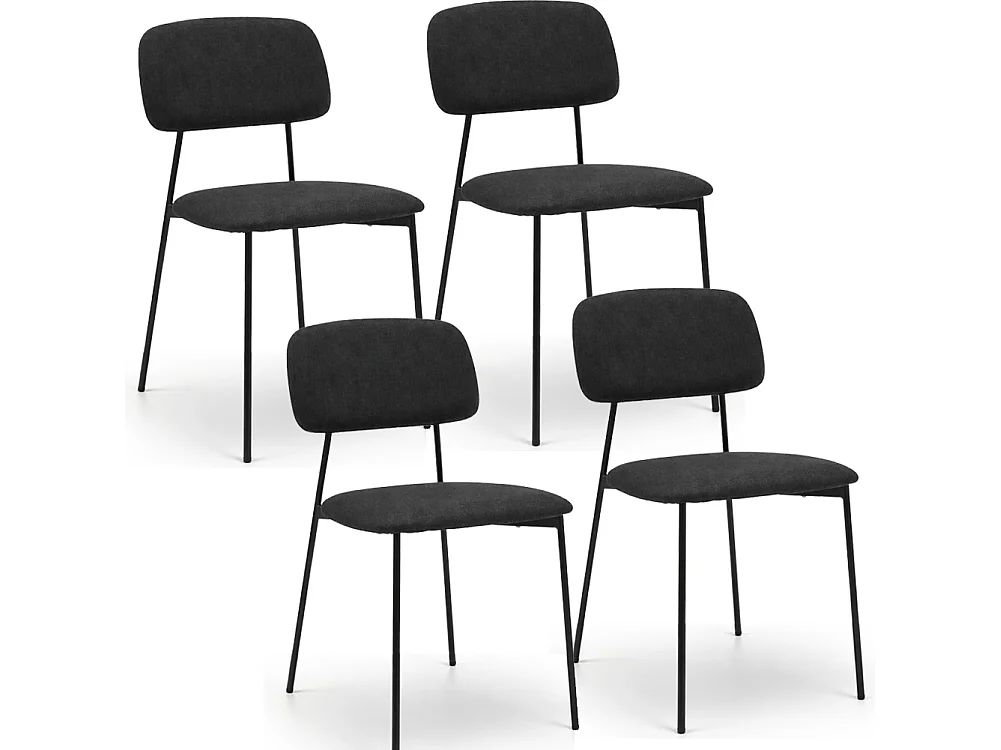 Set 4 Sedie Nere Parigi in Tessuto con Struttura in Metallo e Seduta Ergonomica