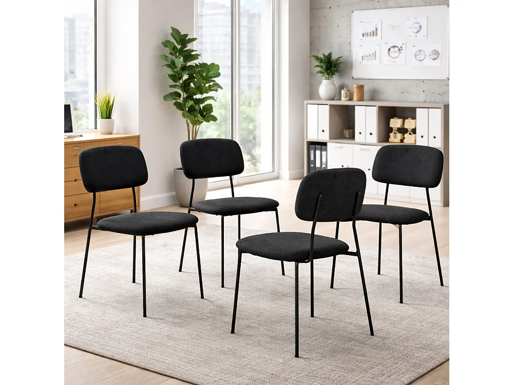 Set 4 Sedie Nere Parigi in Tessuto con Struttura in Metallo e Seduta Ergonomica