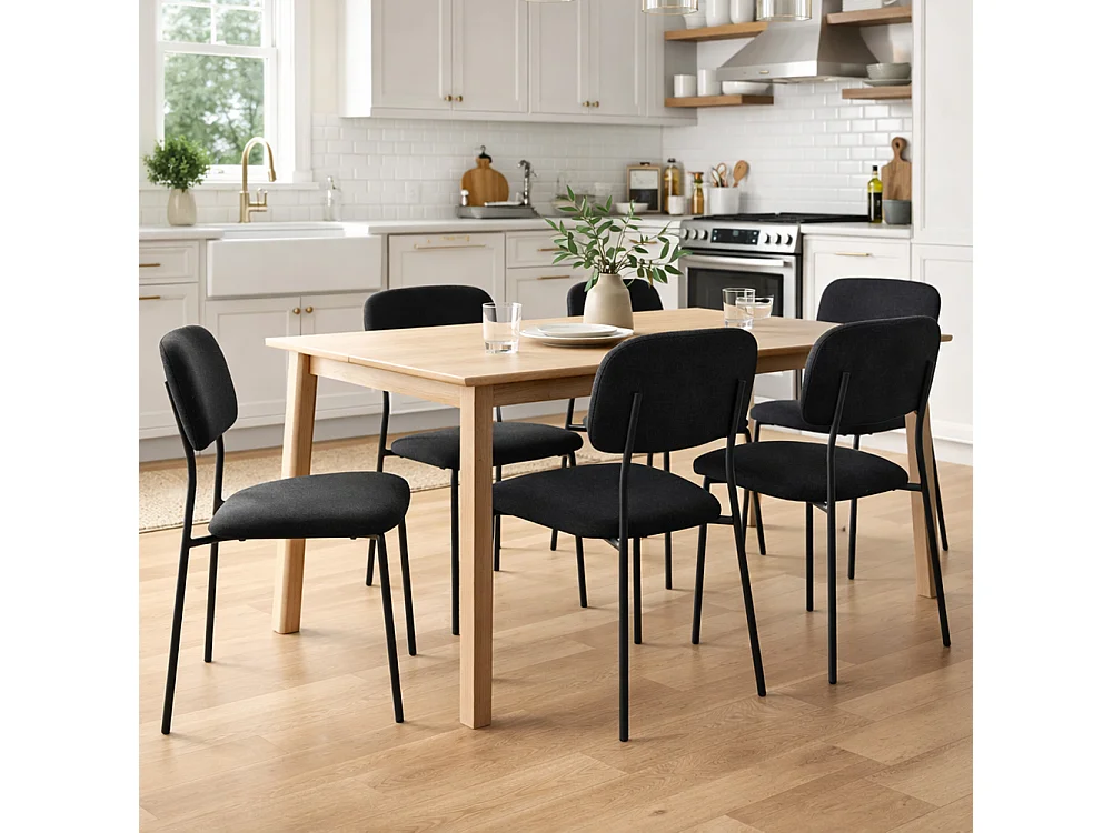 Set 4 Sedie Nere Parigi in Tessuto con Struttura in Metallo e Seduta Ergonomica