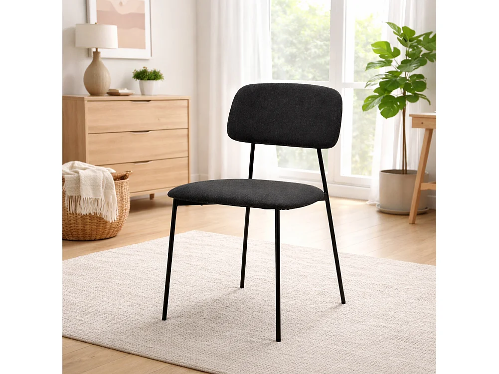 Set 4 Sedie Nere Parigi in Tessuto con Struttura in Metallo e Seduta Ergonomica