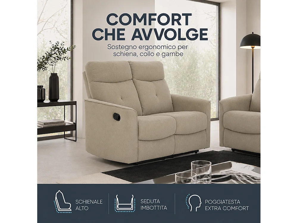 Divano 2 Posti Recliner Manuale Poltrona Reclinabile 2 Posti Tortora 132x96x103cm