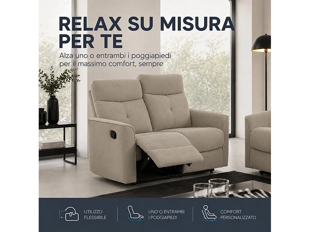Divano 2 Posti Recliner Manuale Poltrona Reclinabile 2 Posti Tortora 132x96x103cm