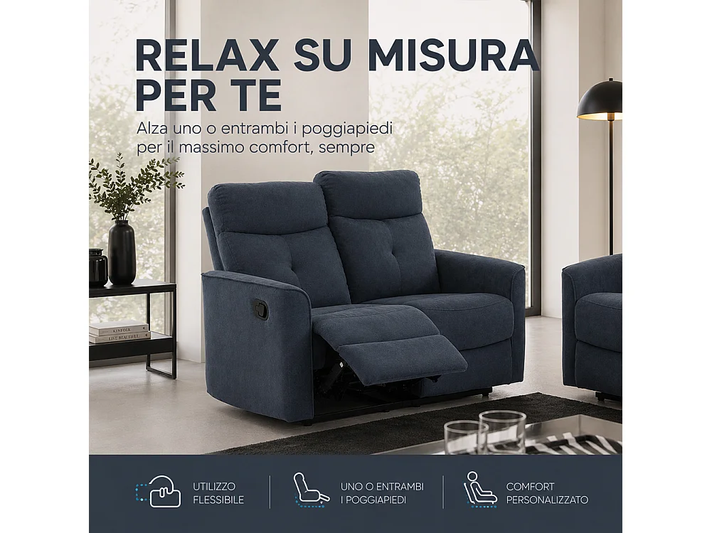 Divano 2 Posti Recliner Manuale Poltrona Reclinabile 2 Posti Grigio 132x96x103cm