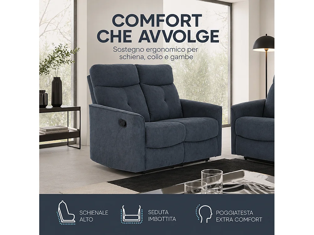 Divano 2 Posti Recliner Manuale Poltrona Reclinabile 2 Posti Grigio 132x96x103cm