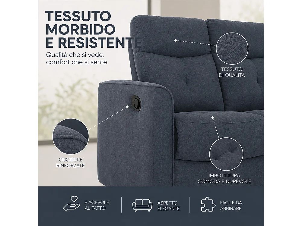Divano 2 Posti Recliner Manuale Poltrona Reclinabile 2 Posti Grigio 132x96x103cm