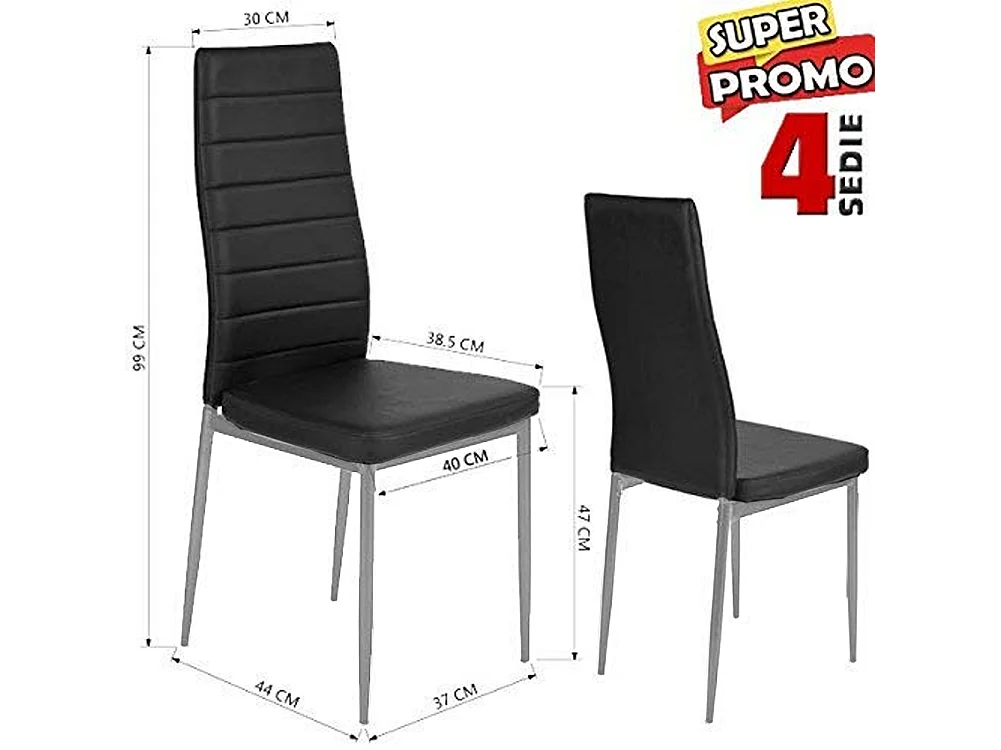 Set 4 Sedie Moderne sala Pranzo Salotto Cucina Seduta Imbottita Ecopelle Nero