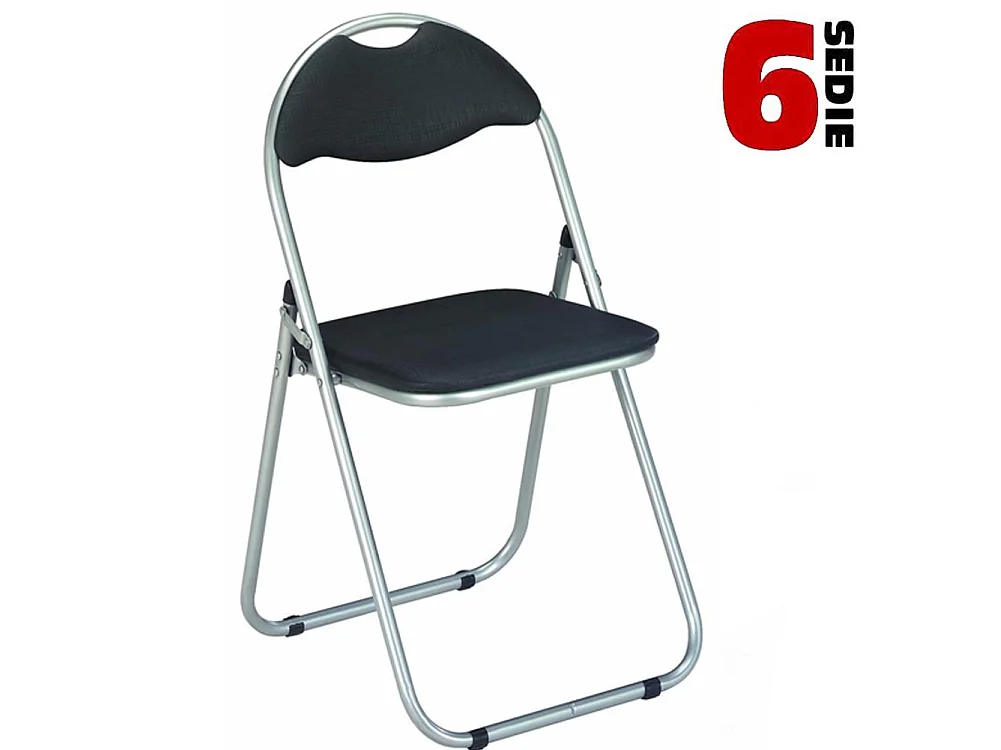 Set 6 Pezzi Sedie Imbottite Pieghevoli Colore Nero Struttura Silver Sedia Metal