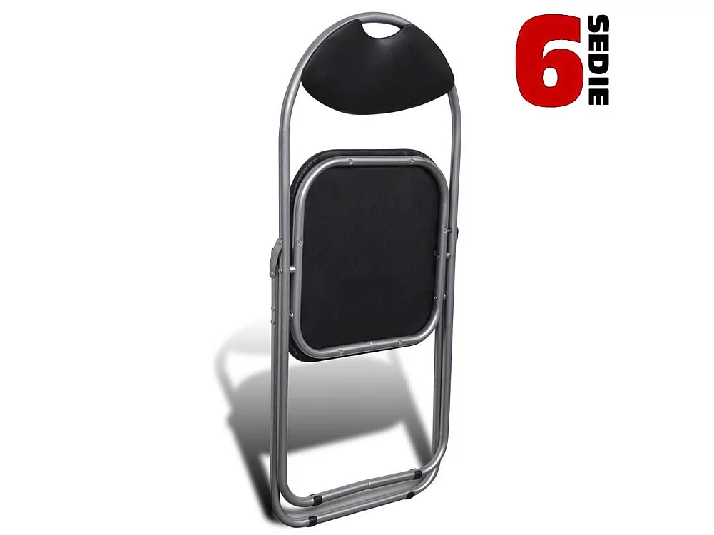 Set 6 Pezzi Sedie Imbottite Pieghevoli Colore Nero Struttura Silver Sedia Metal